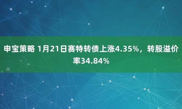 申宝策略 1月21日赛特转债上涨4.35%，转股溢价率34.84%
